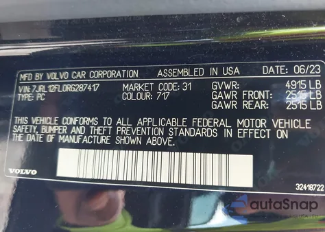 2024 Volvo S60 B5 Plus Dark Theme from USA, damaged, VIN 7JRL12FL0RG287417